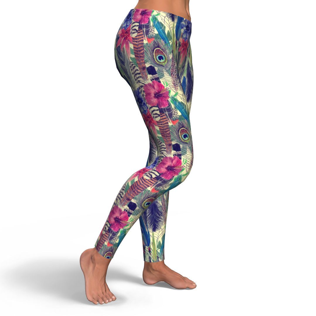 Peacock Feather Floral Pattern Print Pattern Women Leggings-grizzshop