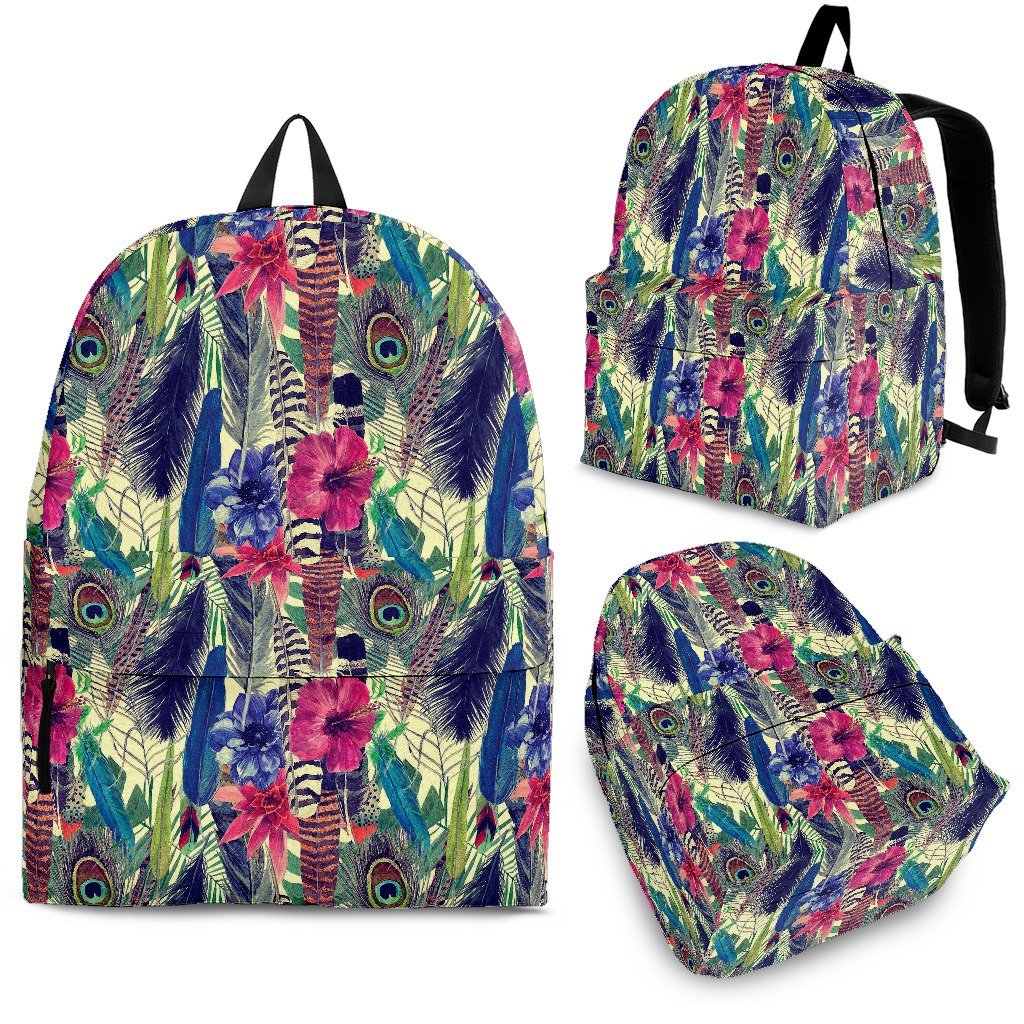 Peacock Feather Floral Pattern Print Premium Backpack-grizzshop