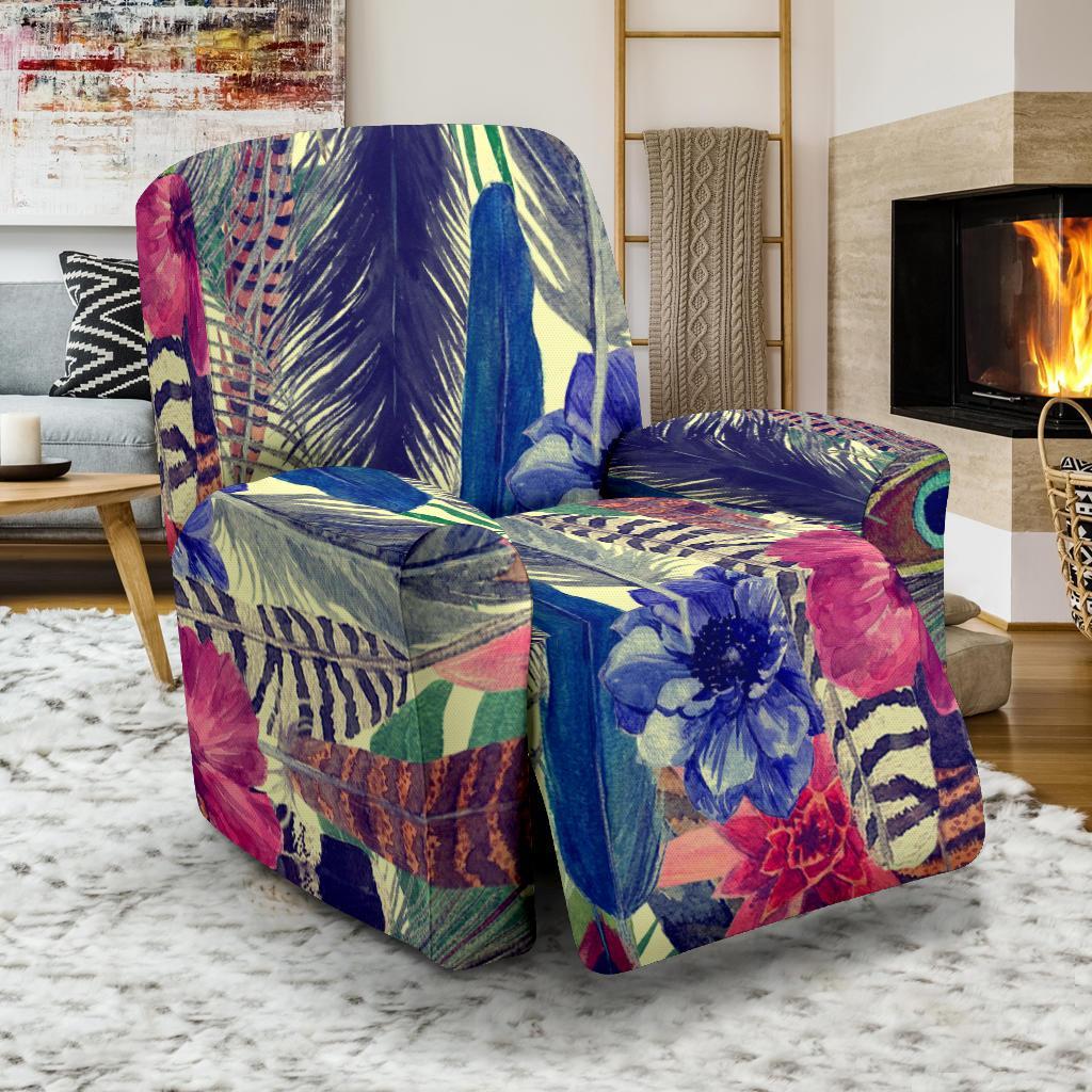 Peacock Feather Floral Pattern Print Recliner Cover-grizzshop