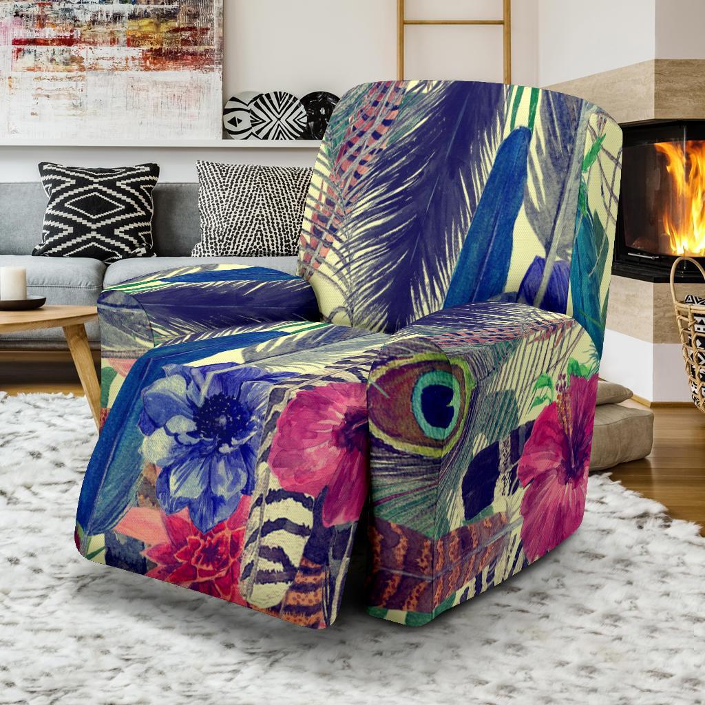 Peacock Feather Floral Pattern Print Recliner Cover-grizzshop