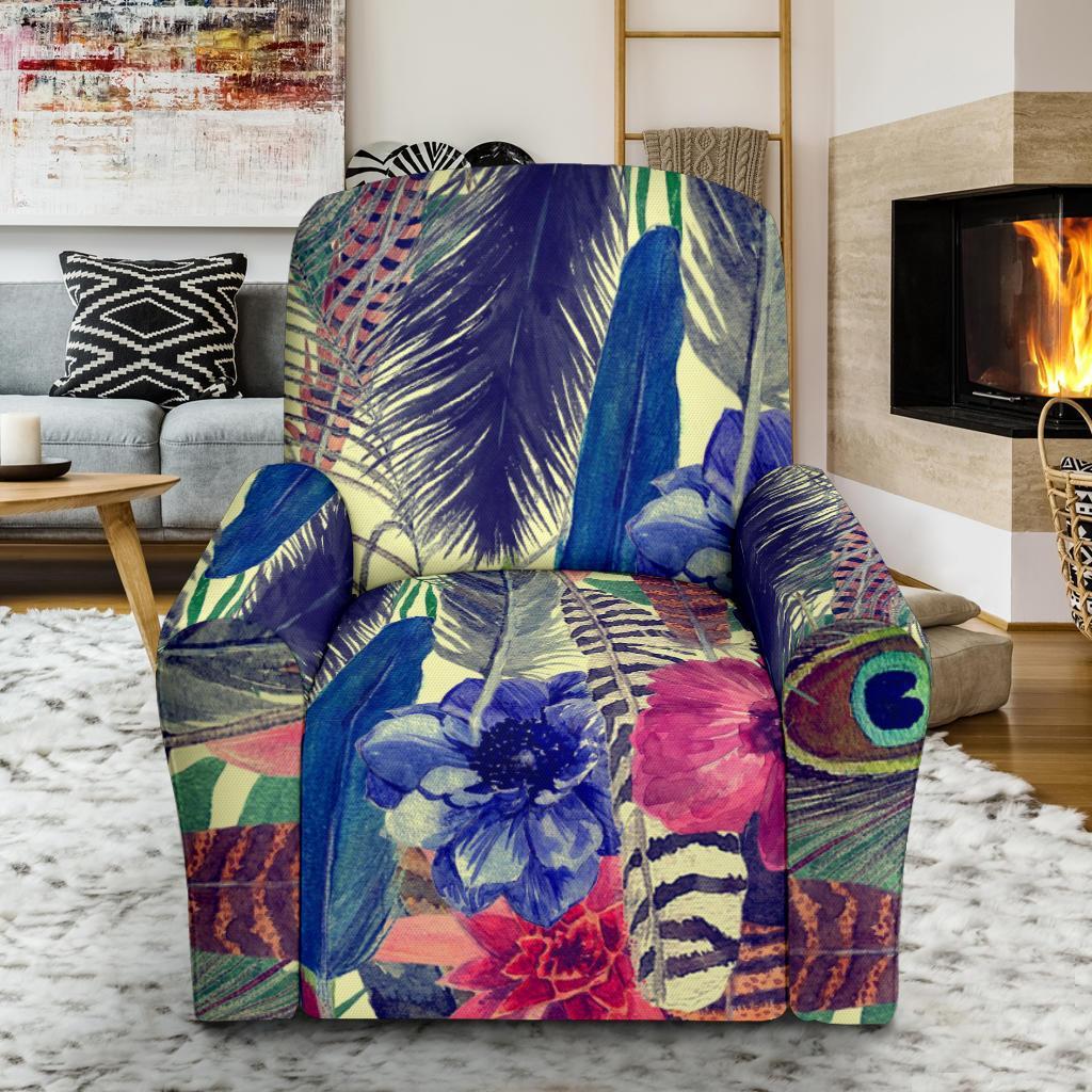 Peacock Feather Floral Pattern Print Recliner Cover-grizzshop