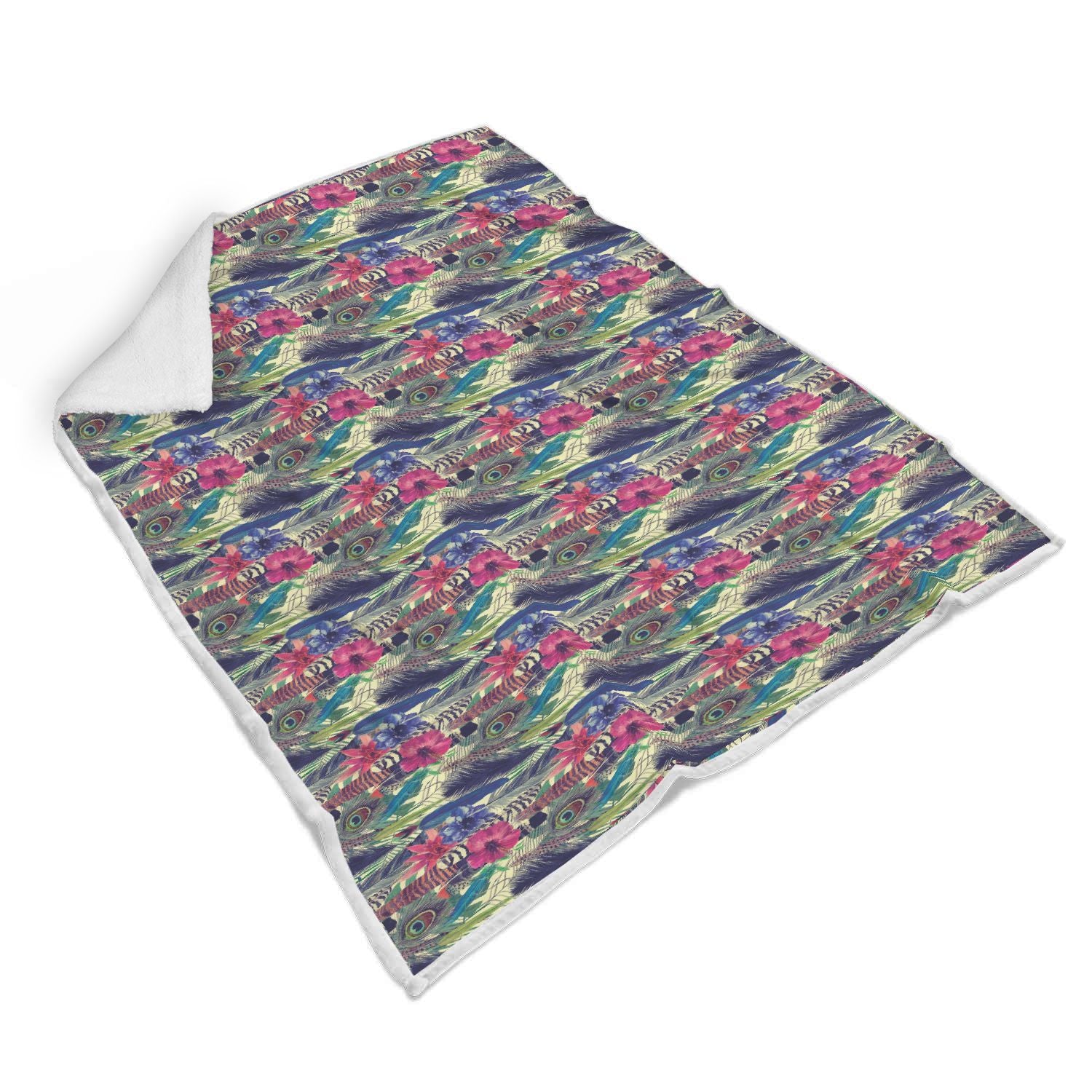 Peacock Feather Floral Pattern Print Throw Blanket-grizzshop