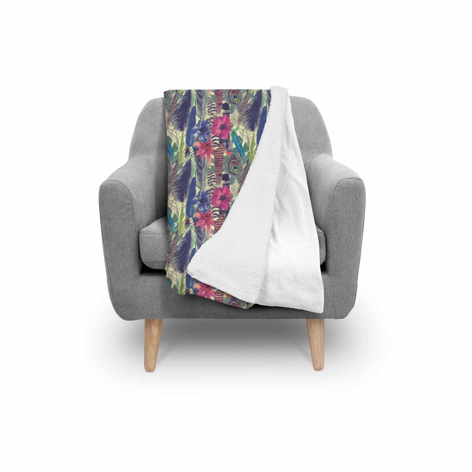 Peacock Feather Floral Pattern Print Throw Blanket-grizzshop