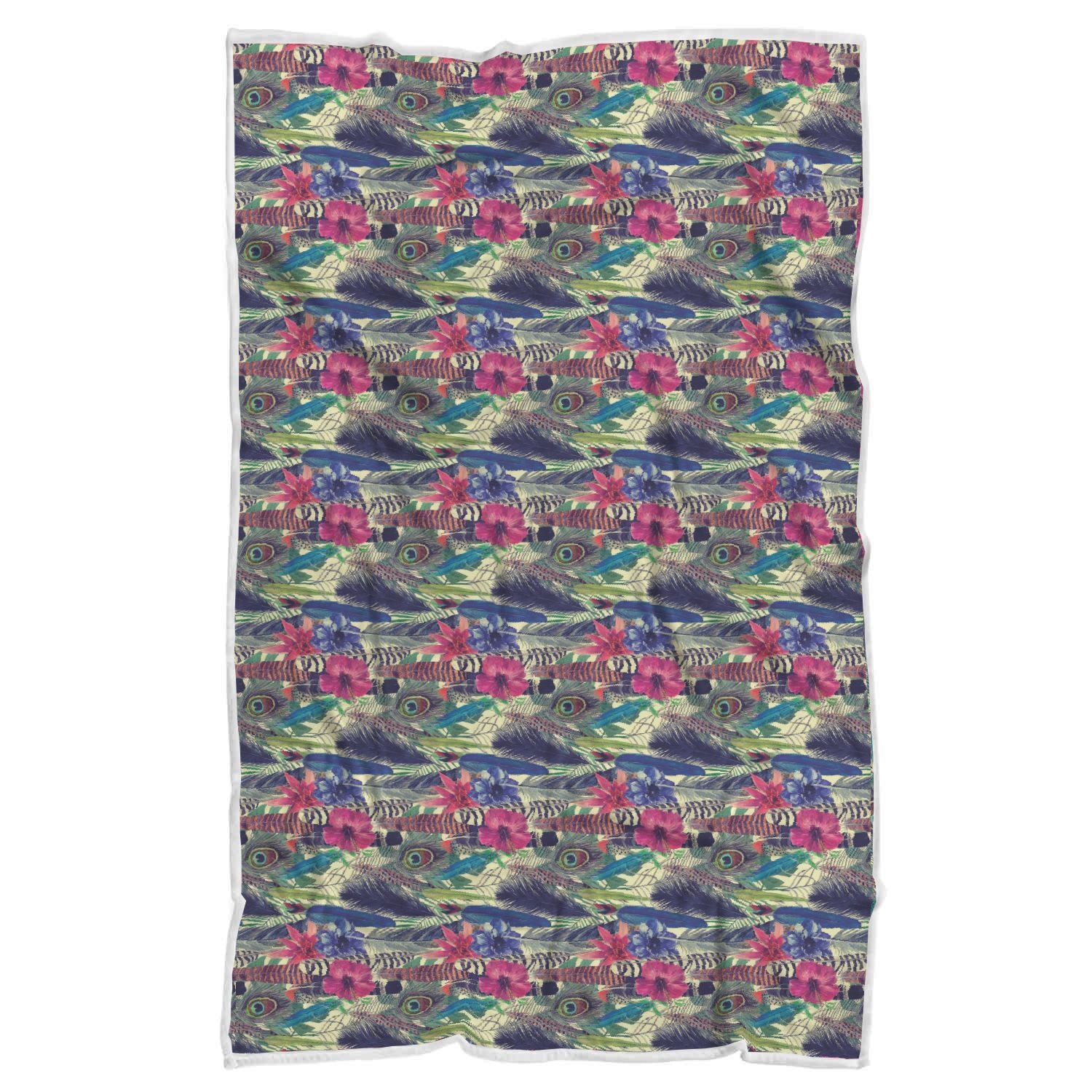 Peacock Feather Floral Pattern Print Throw Blanket-grizzshop