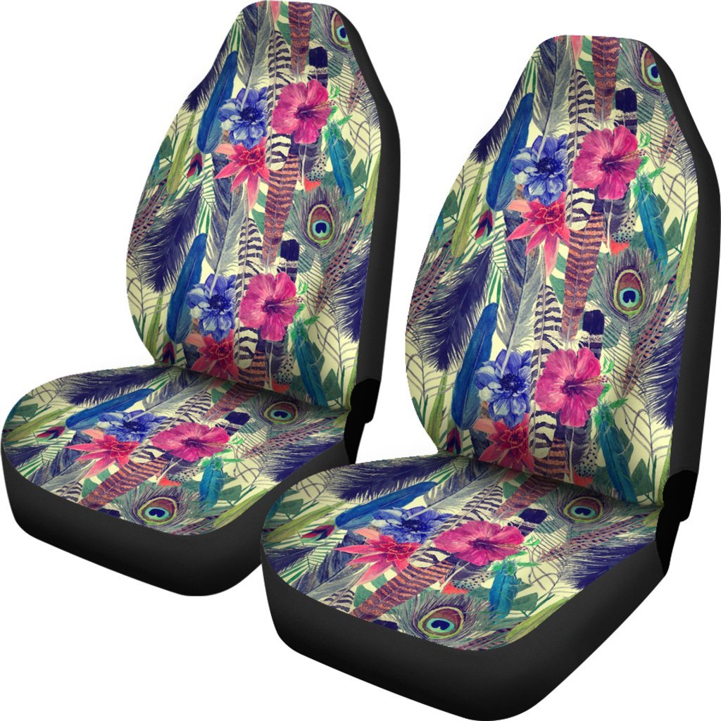 Peacock Feather Floral Pattern Print Universal Fit Car Seat Cover-grizzshop