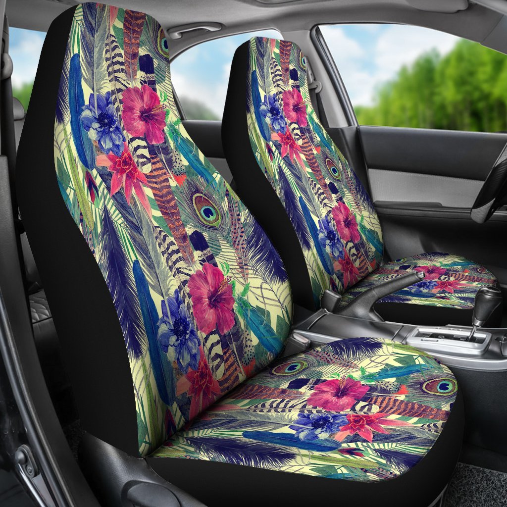 Peacock Feather Floral Pattern Print Universal Fit Car Seat Cover-grizzshop