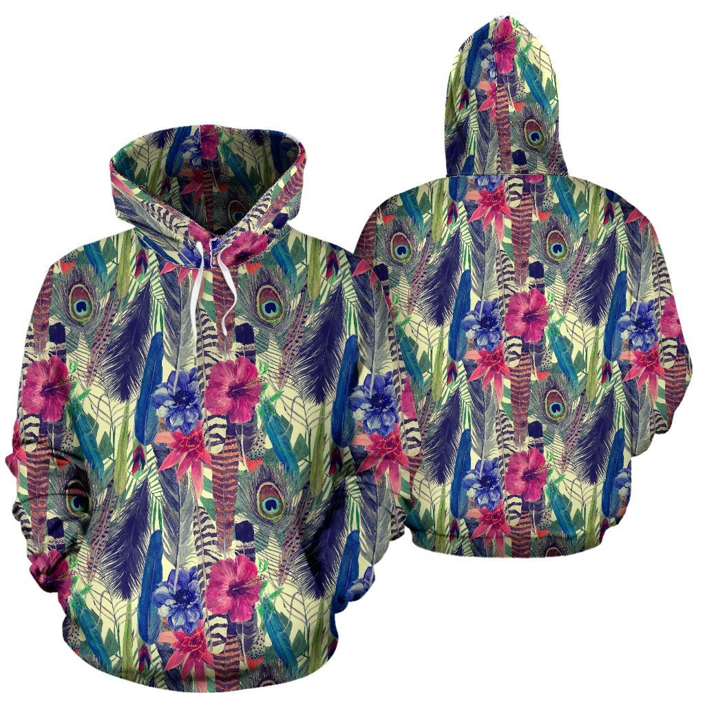 Peacock Feather Floral Pattern Print Women Men Pullover Hoodie-grizzshop