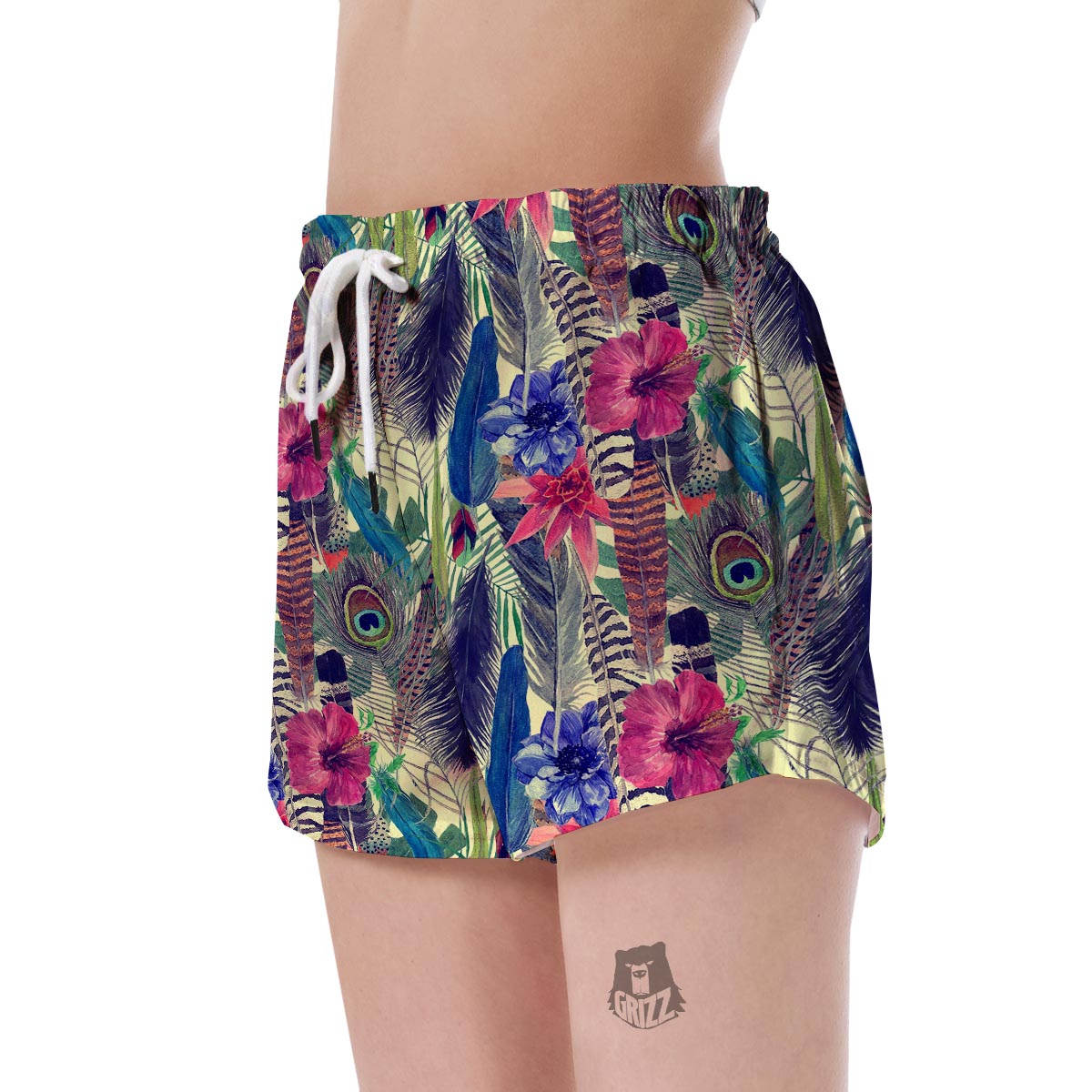 Peacock Feather Floral Pattern Print Women's Shorts-grizzshop