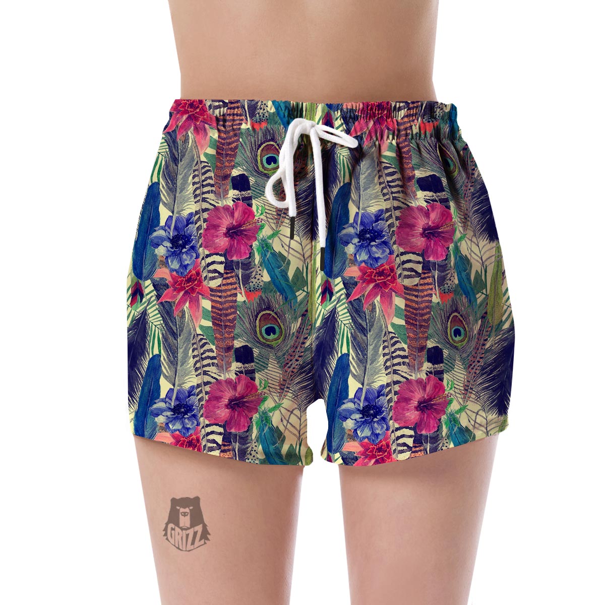 Peacock Feather Floral Pattern Print Women's Shorts-grizzshop