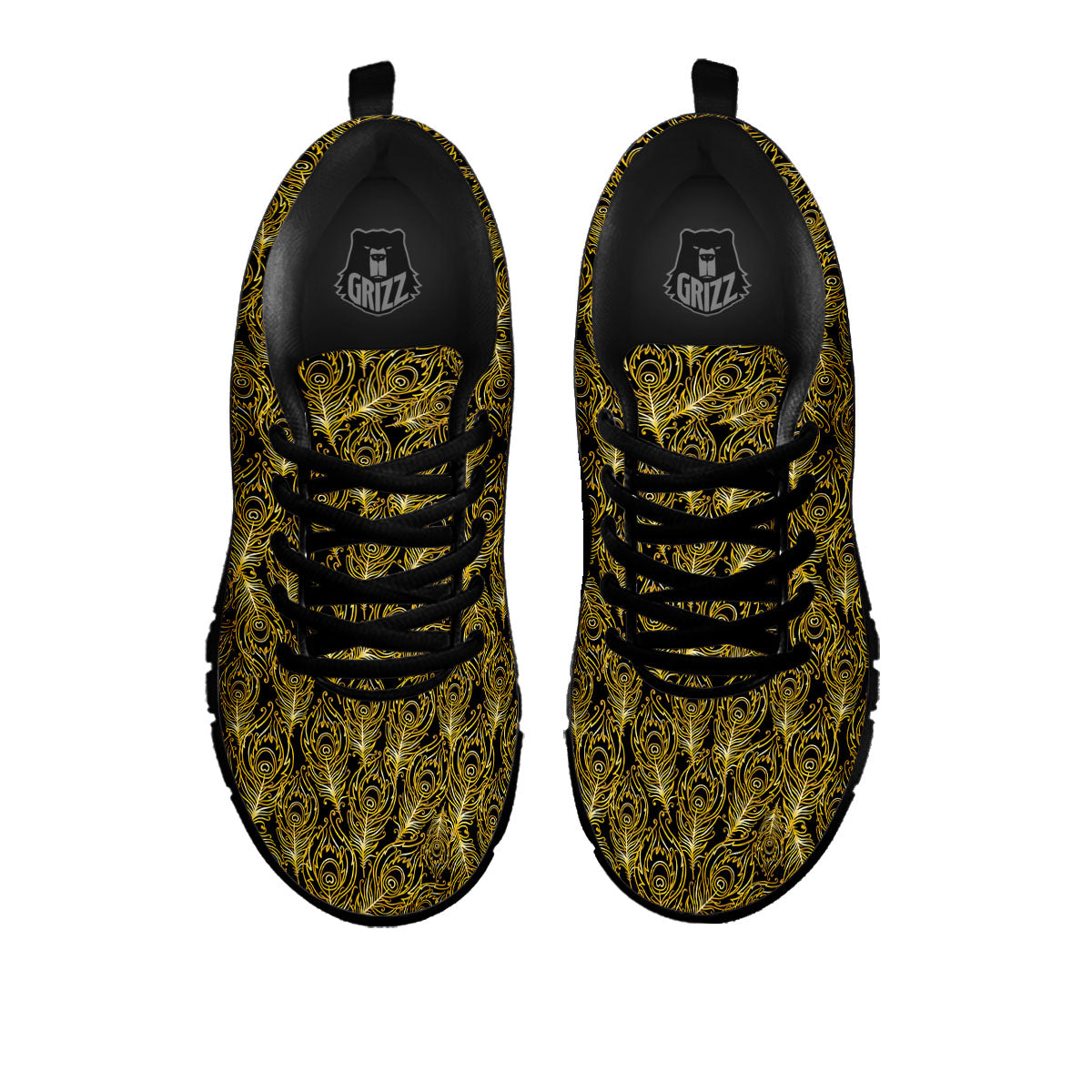 Peacock Feather Gold And Black Print Black Sneaker-grizzshop