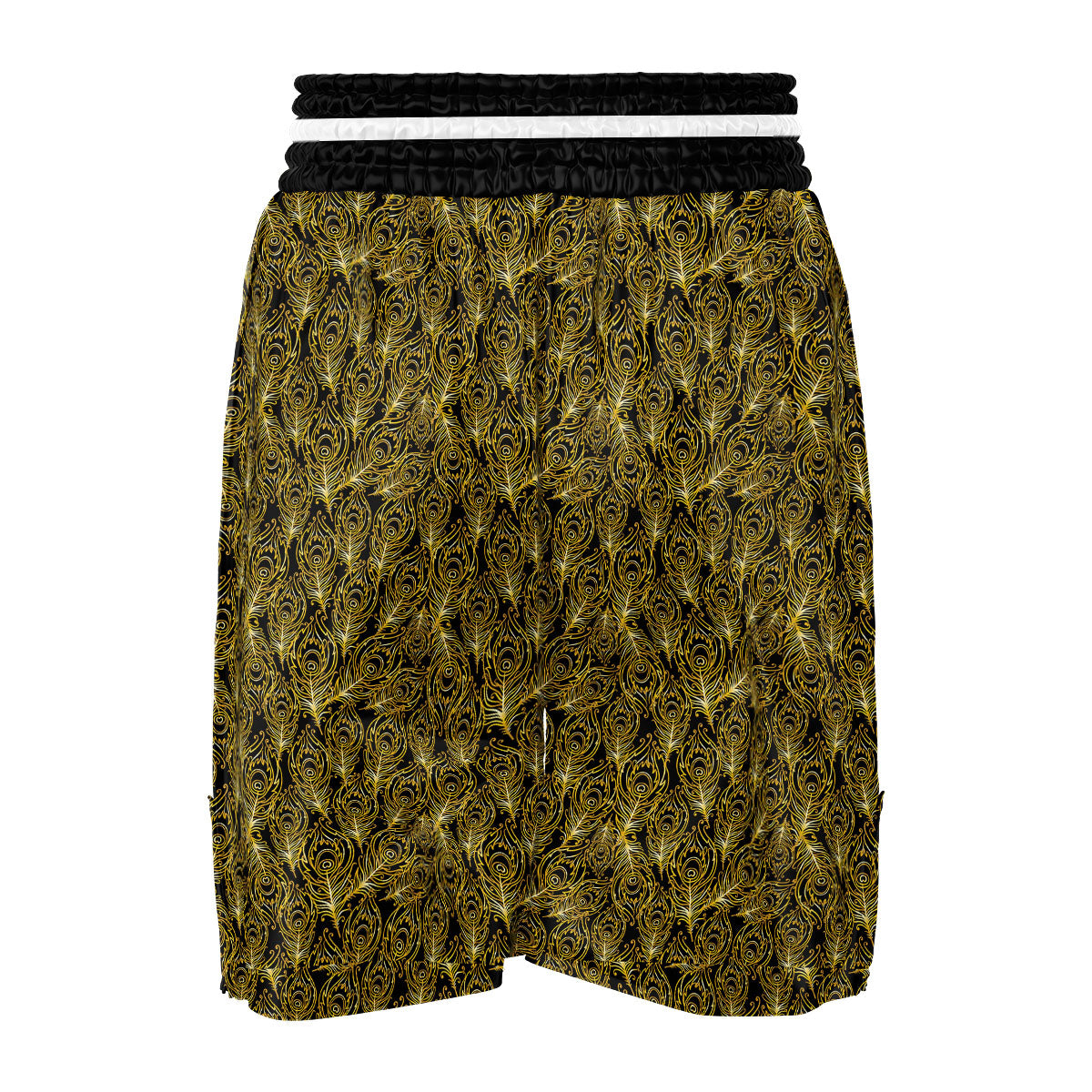 Peacock Feather Gold And Black Print Boxing Shorts-grizzshop