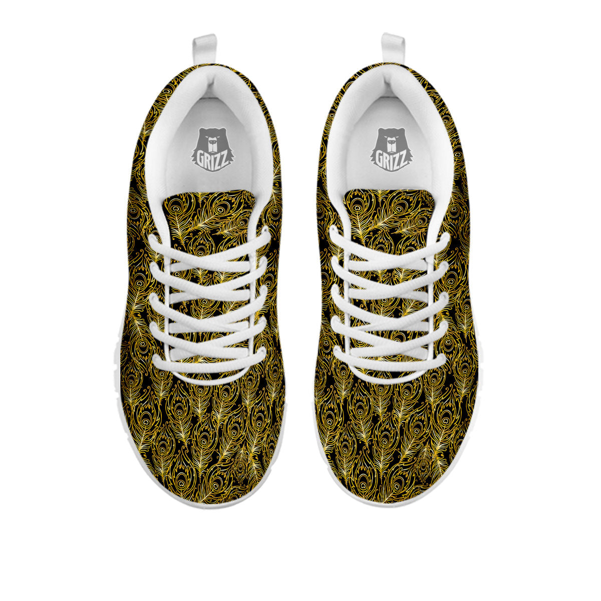 Peacock Feather Gold And Black Print White Sneaker-grizzshop