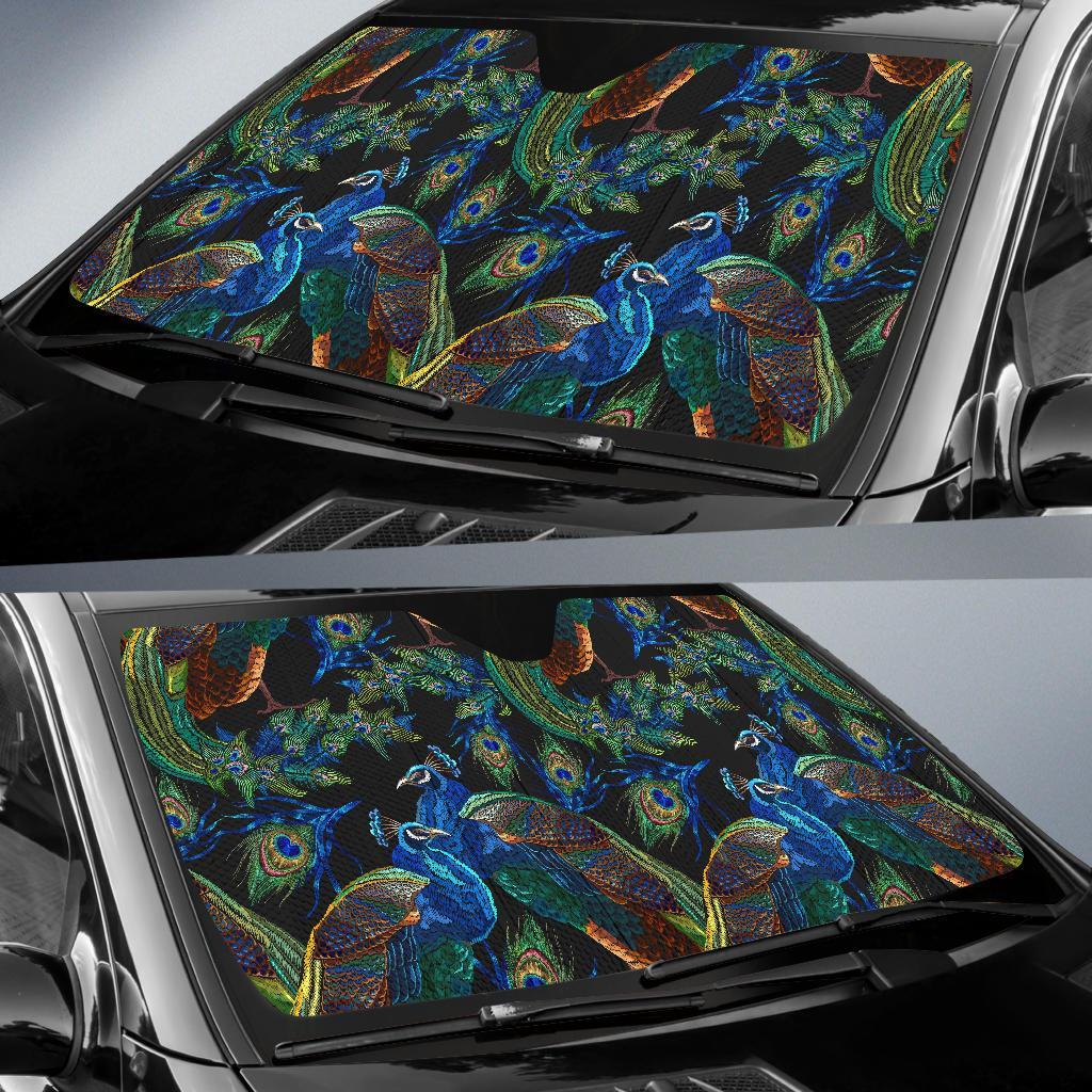 Peacock Feather Pattern Print Car Sun Shade-grizzshop
