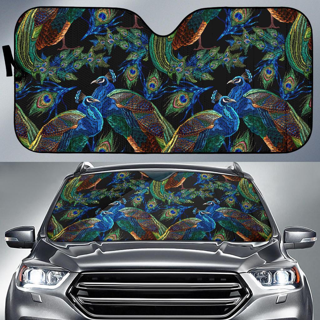Peacock Feather Pattern Print Car Sun Shade-grizzshop