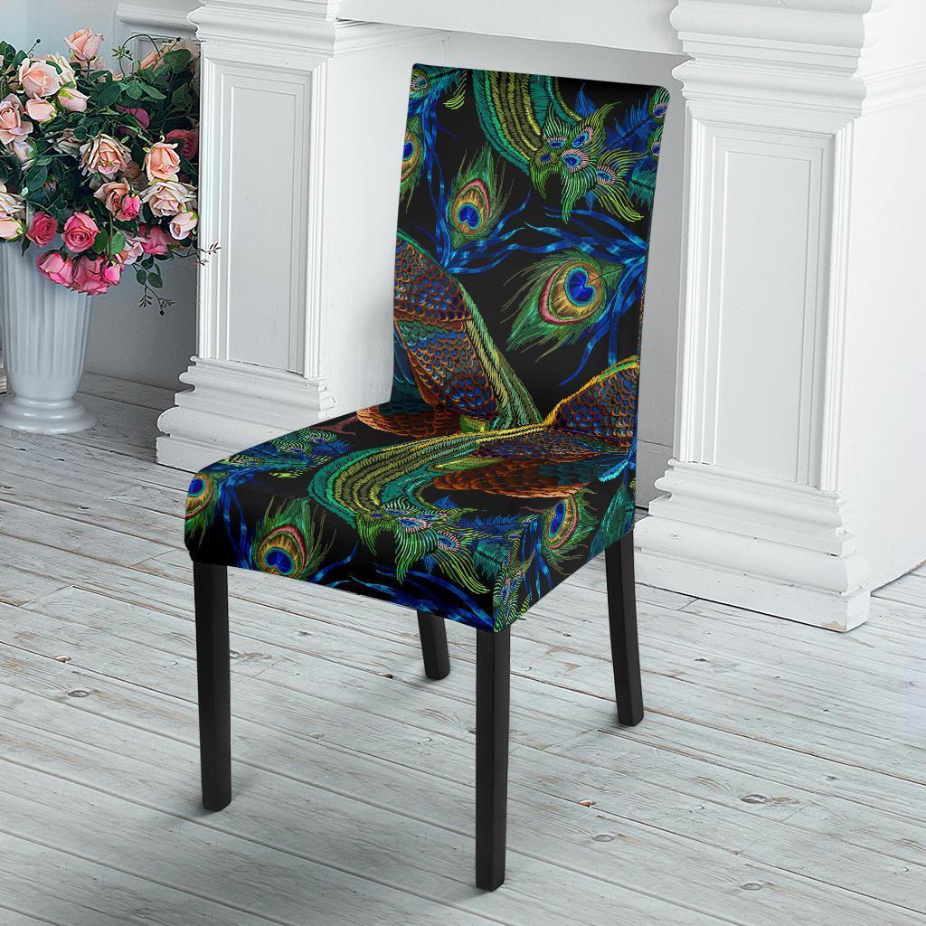 Peacock Feather Pattern Print Chair Cover-grizzshop