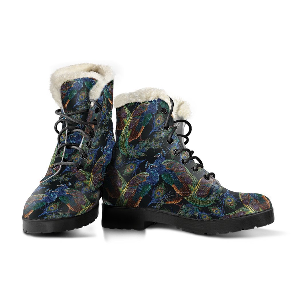 Peacock Feather Pattern Print Comfy Winter Boots-grizzshop