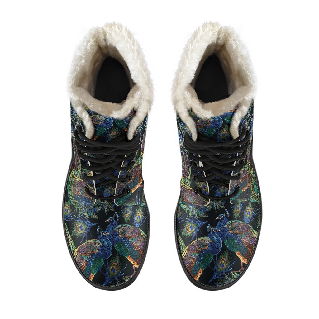 Peacock Feather Pattern Print Comfy Winter Boots-grizzshop