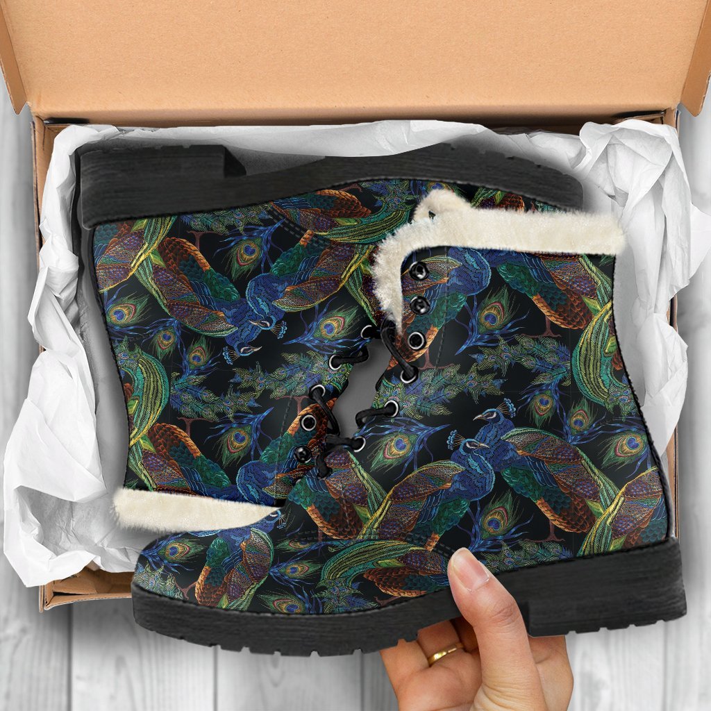 Peacock Feather Pattern Print Comfy Winter Boots-grizzshop