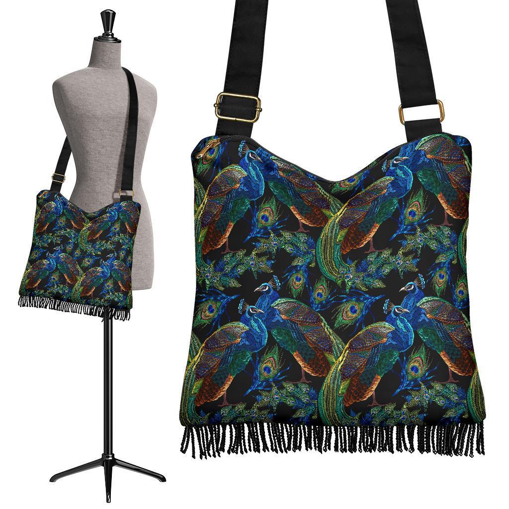 Peacock Feather Pattern Print Crossbody Bags-grizzshop