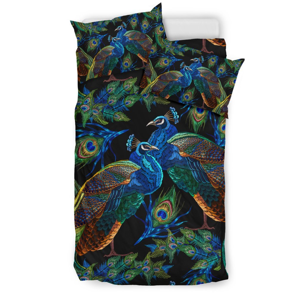 Peacock Feather Pattern Print Duvet Cover Bedding Set-grizzshop
