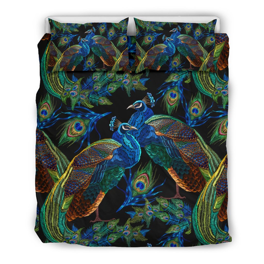 Peacock Feather Pattern Print Duvet Cover Bedding Set-grizzshop
