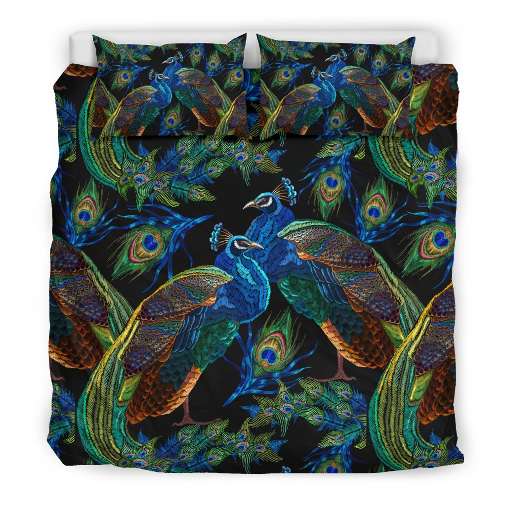 Peacock Feather Pattern Print Duvet Cover Bedding Set-grizzshop