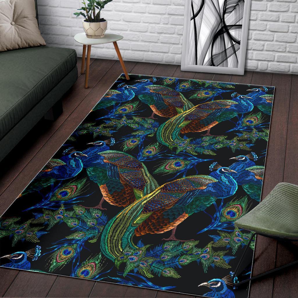 Peacock Feather Pattern Print Floor Mat-grizzshop