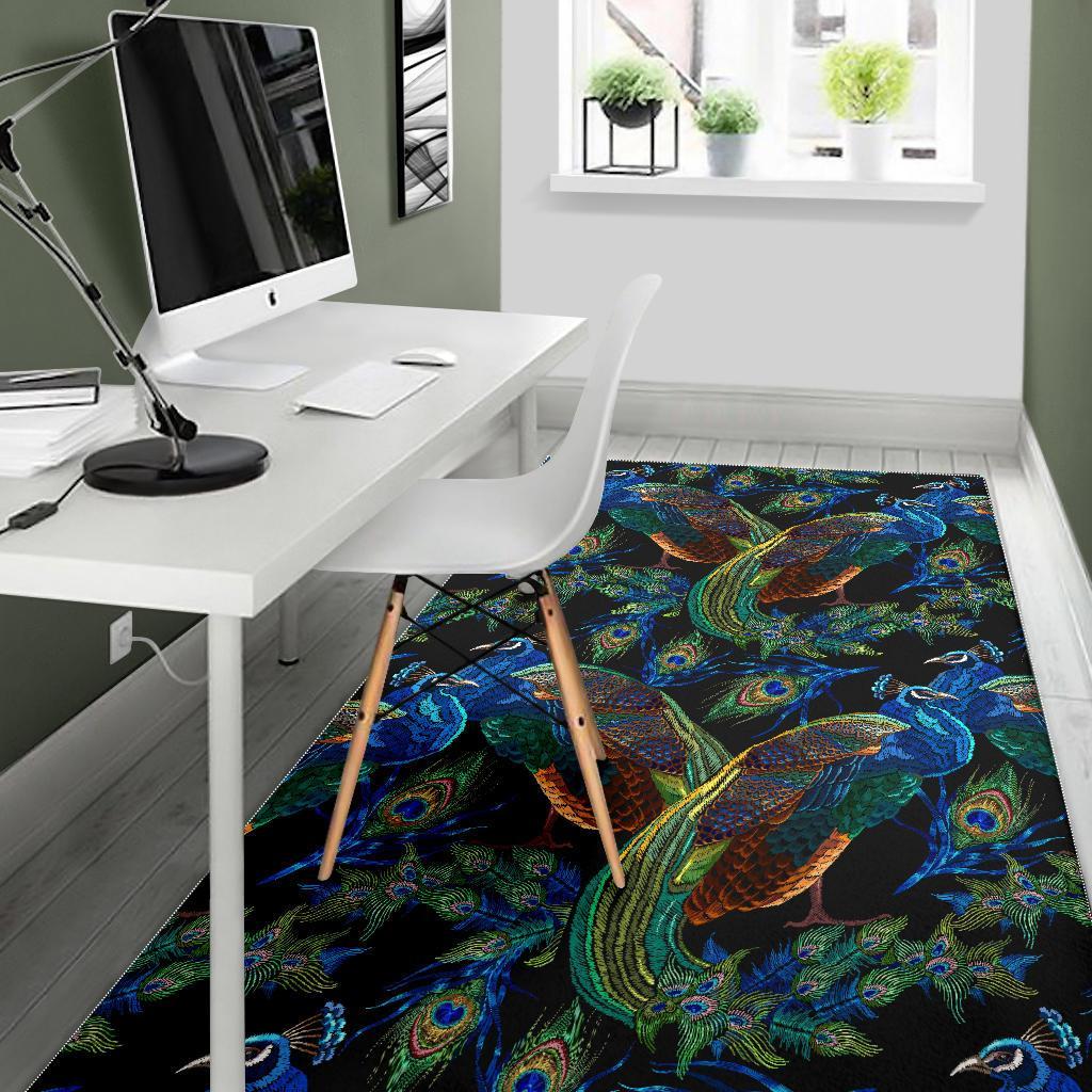 Peacock Feather Pattern Print Floor Mat-grizzshop