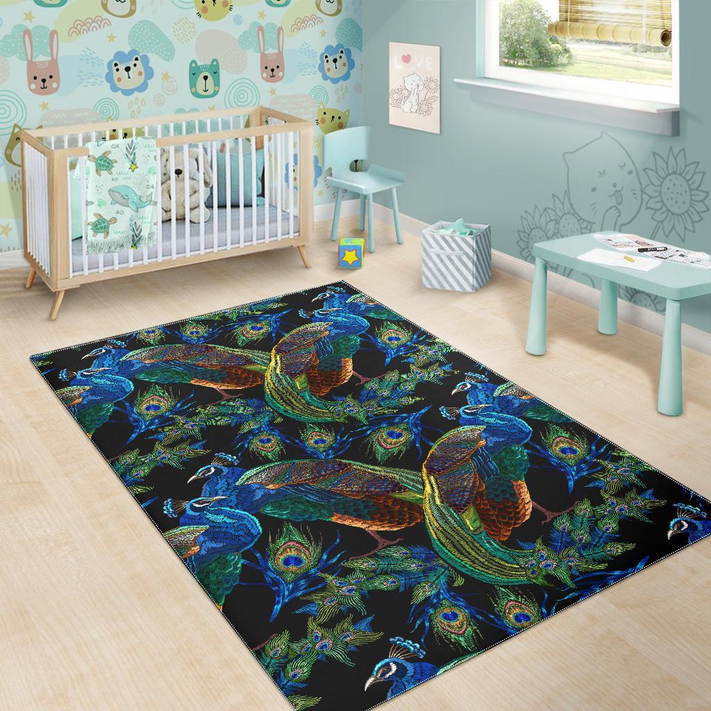 Peacock Feather Pattern Print Floor Mat-grizzshop