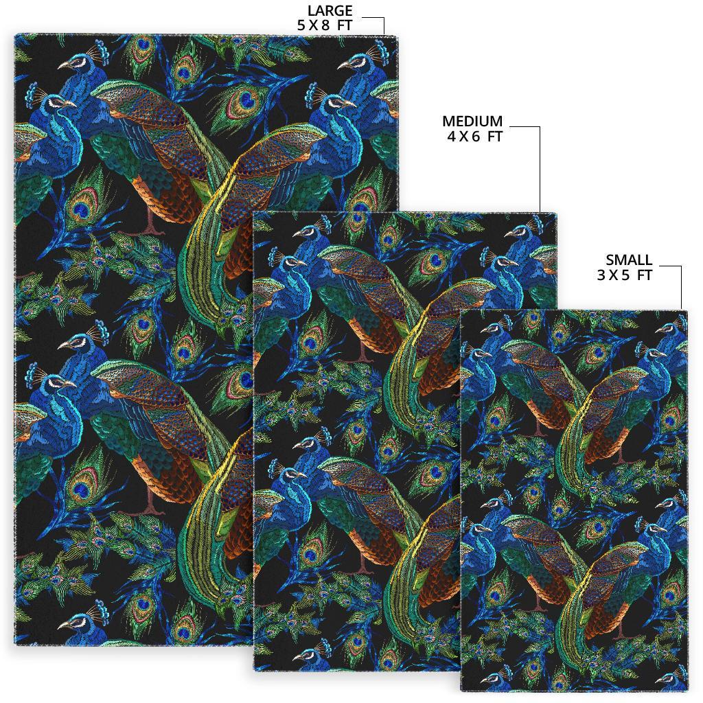 Peacock Feather Pattern Print Floor Mat-grizzshop