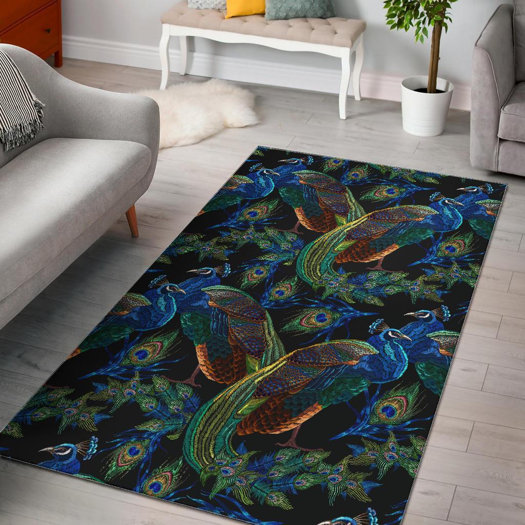 Peacock Feather Pattern Print Floor Mat-grizzshop