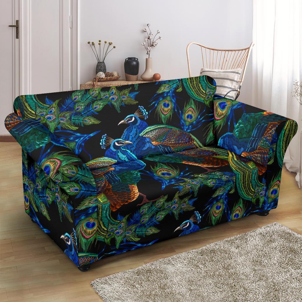 Peacock Feather Pattern Print Loveseat Cover-grizzshop