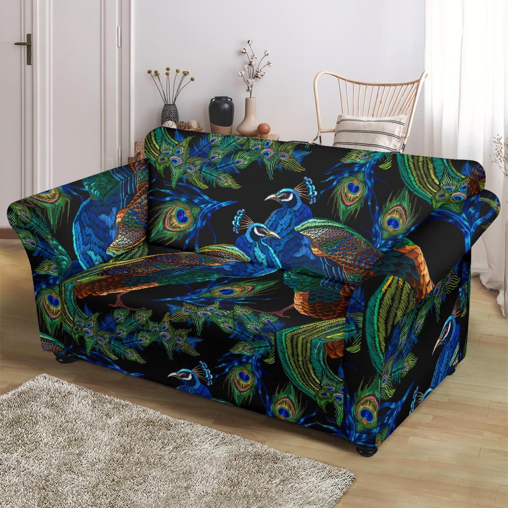 Peacock Feather Pattern Print Loveseat Cover-grizzshop