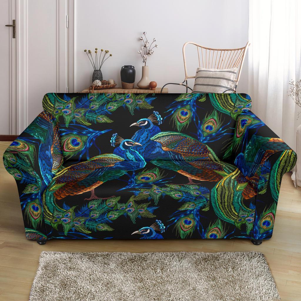 Peacock Feather Pattern Print Loveseat Cover-grizzshop