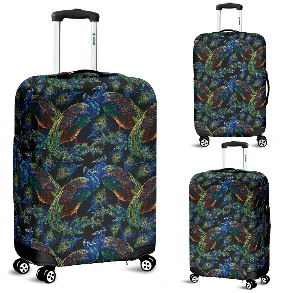 Peacock Feather Pattern Print Luggage Cover Protector-grizzshop