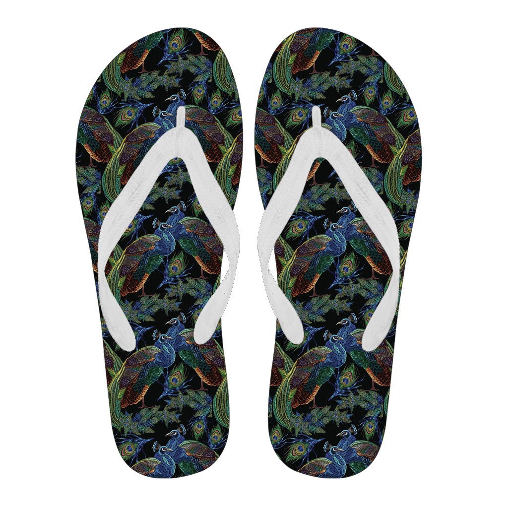 Peacock Feather Pattern Print Men & Women Flip Flops-grizzshop