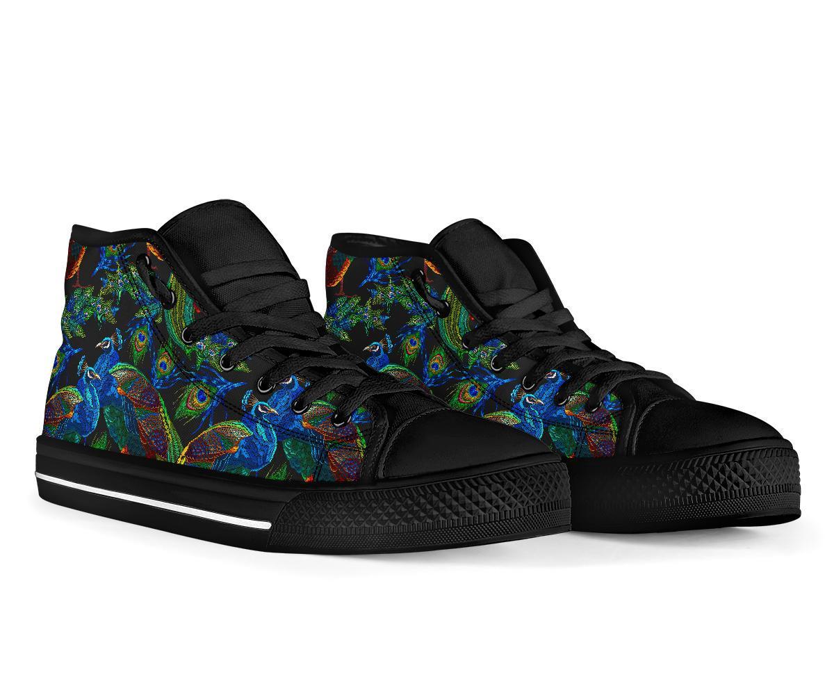 Peacock Feather Pattern Print Men Women's High Top Shoes-grizzshop