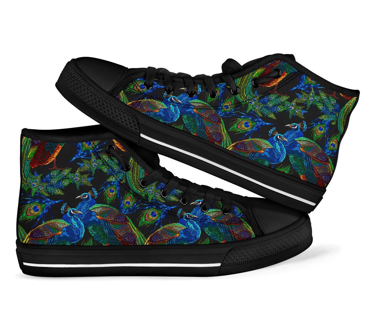 Peacock Feather Pattern Print Men Women's High Top Shoes-grizzshop