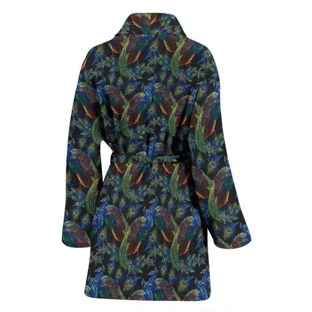 Peacock Feather Pattern Print Women Long Robe-grizzshop