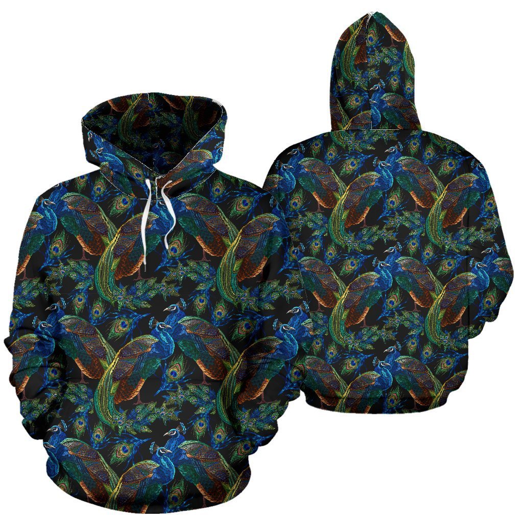Peacock Feather Pattern Print Women Men Pullover Hoodie-grizzshop