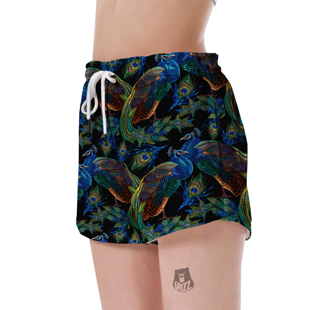 Peacock Feather Pattern Print Women's Shorts-grizzshop