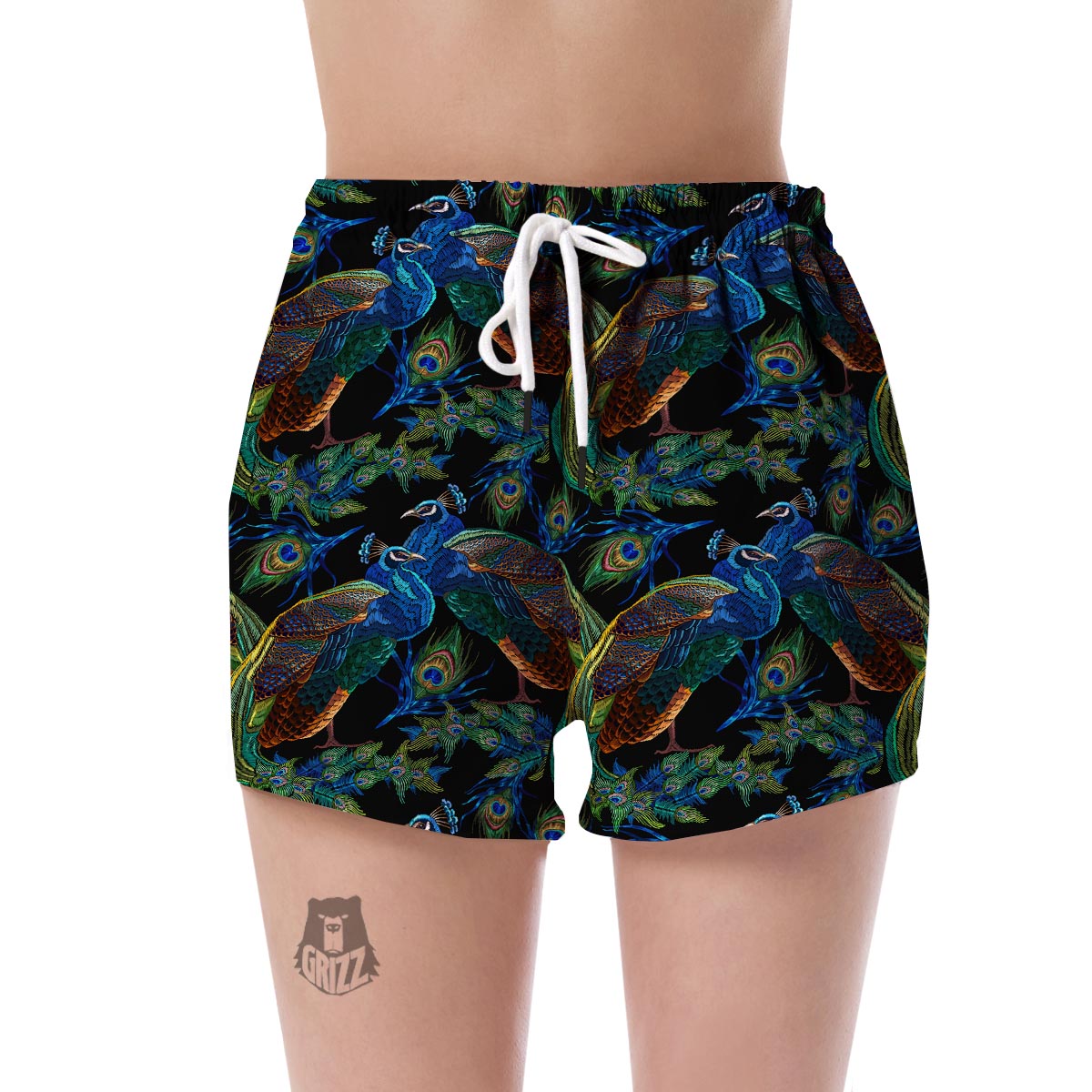 Peacock Feather Pattern Print Women's Shorts-grizzshop