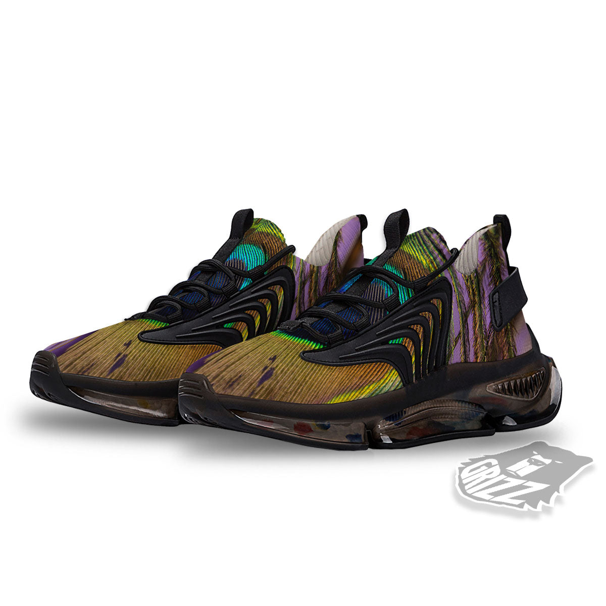 Peacock Feather Purple Bohemian Print Black Gym Shoes-grizzshop