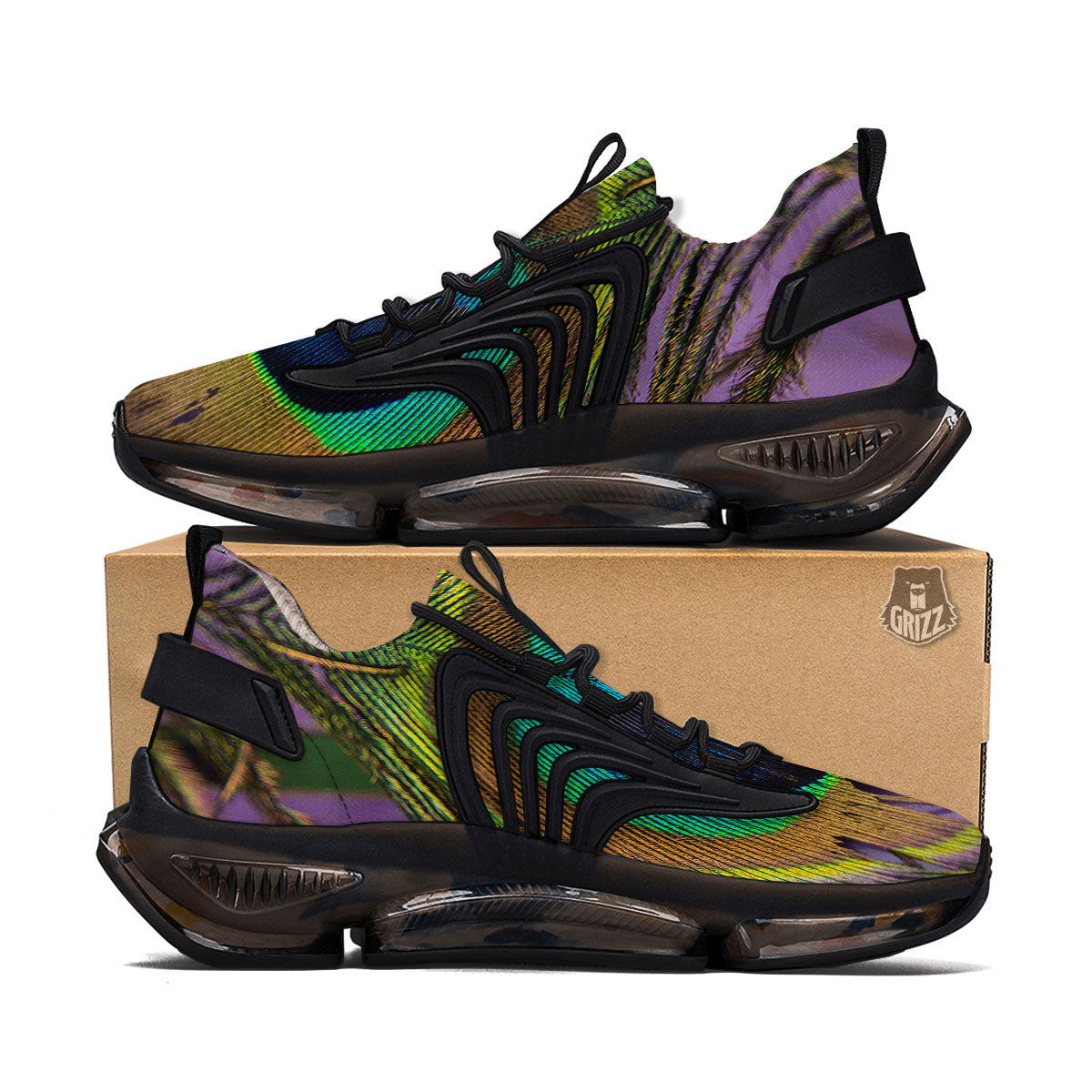 Peacock Feather Purple Bohemian Print Black Gym Shoes-grizzshop