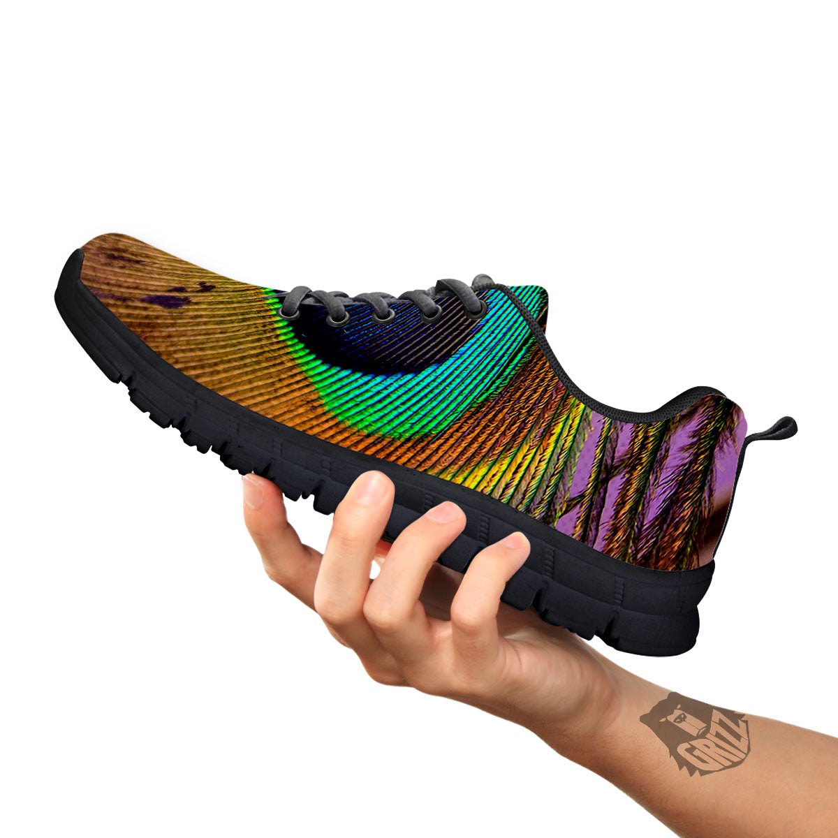 Peacock Feather Purple Bohemian Print Black Sneaker-grizzshop