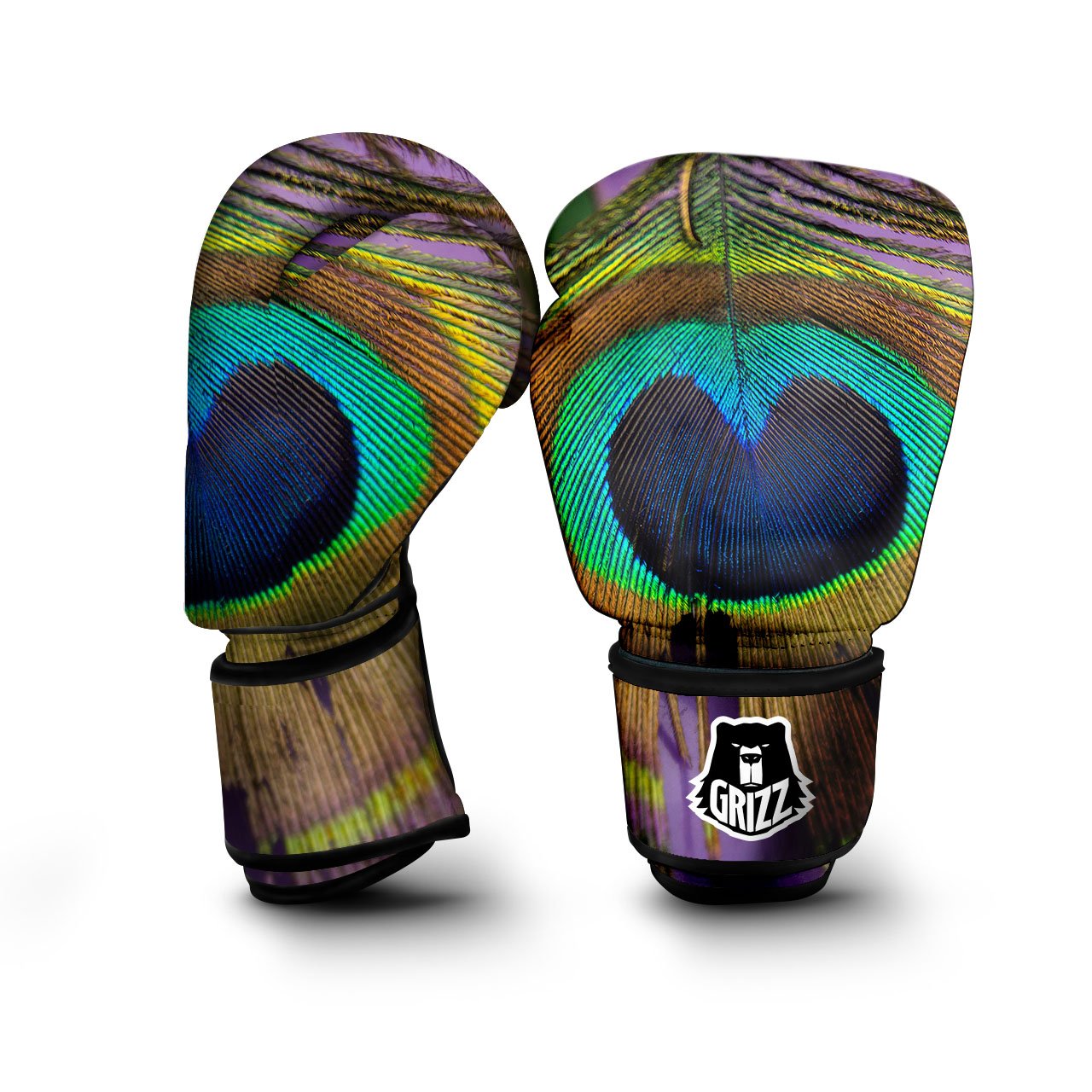 Peacock Feather Purple Bohemian Print Boxing Gloves-grizzshop