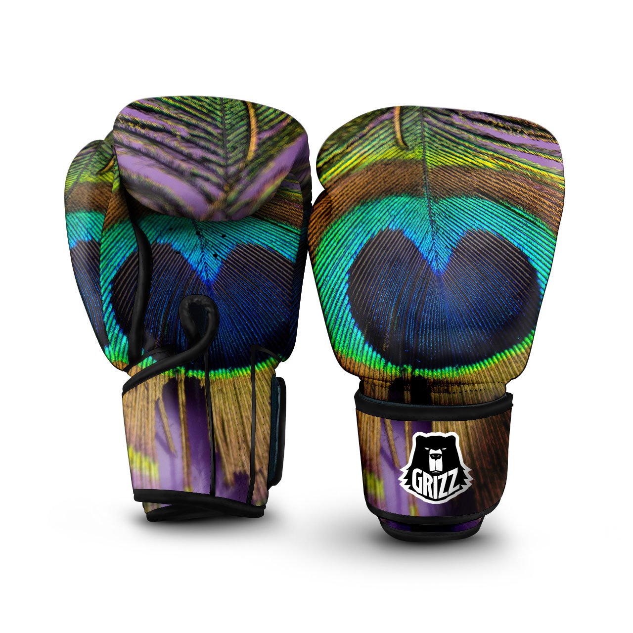 Peacock Feather Purple Bohemian Print Boxing Gloves-grizzshop