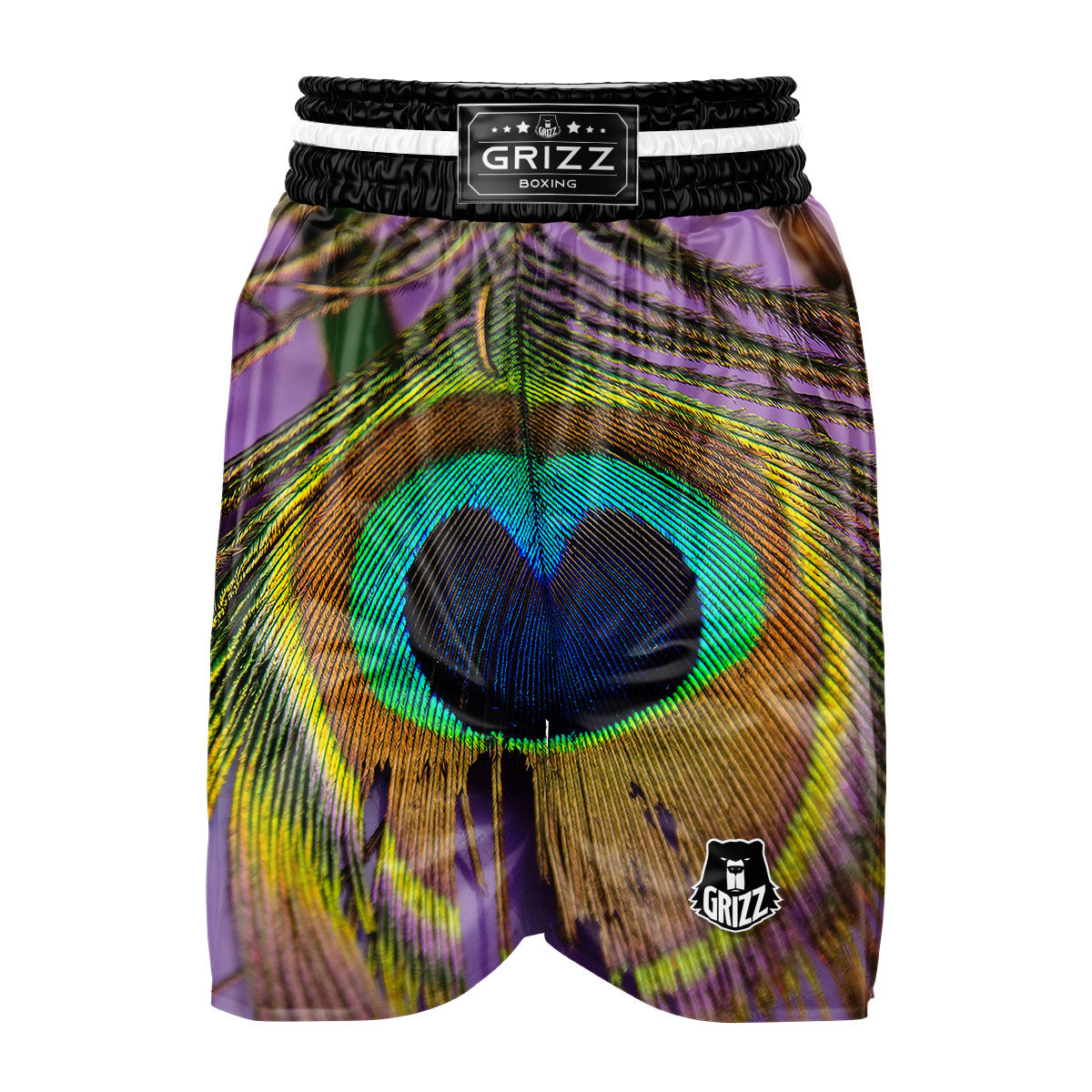Peacock Feather Purple Bohemian Print Boxing Shorts-grizzshop