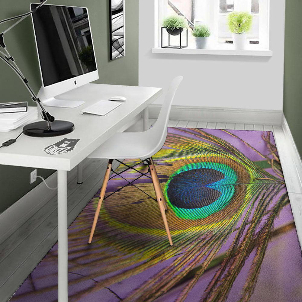 Peacock Feather Purple Bohemian Print Floor Mat-grizzshop