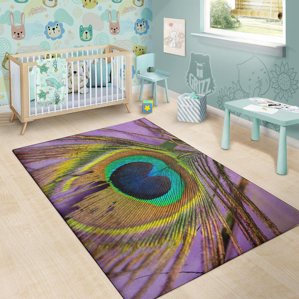 Peacock Feather Purple Bohemian Print Floor Mat-grizzshop